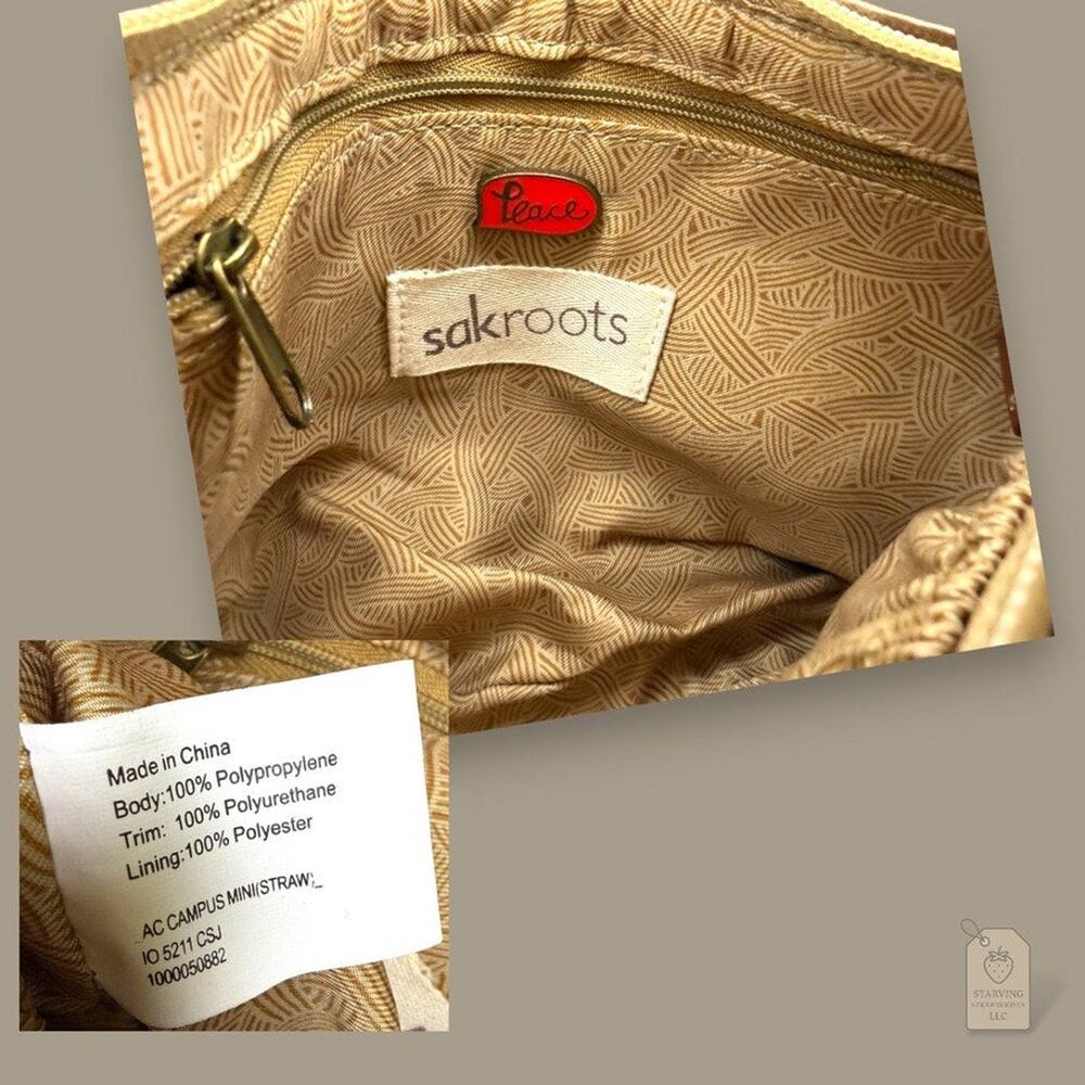 Sakroots Owl Embroidered Woven Crossbody Bag | Tan & Brown - Picture 5 of 8